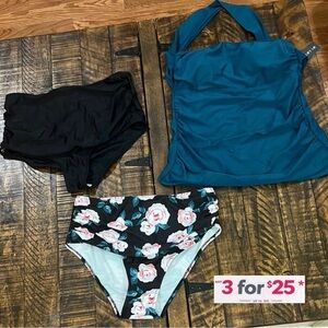 Teal and Black Floral Swimsuit large  Set